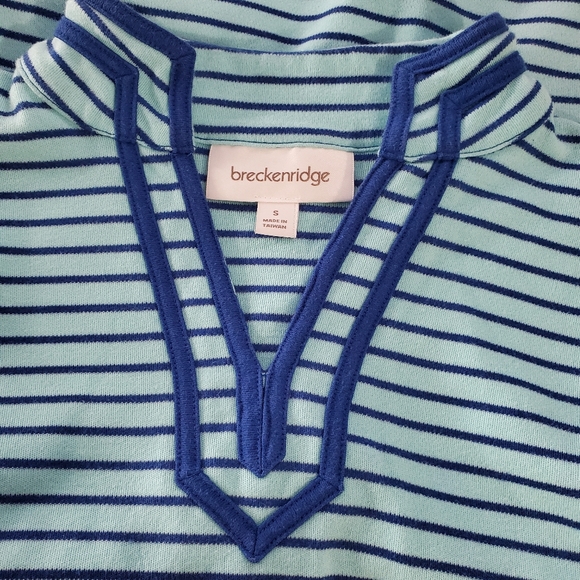 Breckenridge Mock V-Neck Green Blue Striped Longsleeved Top Size Small - Picture 5 of 7